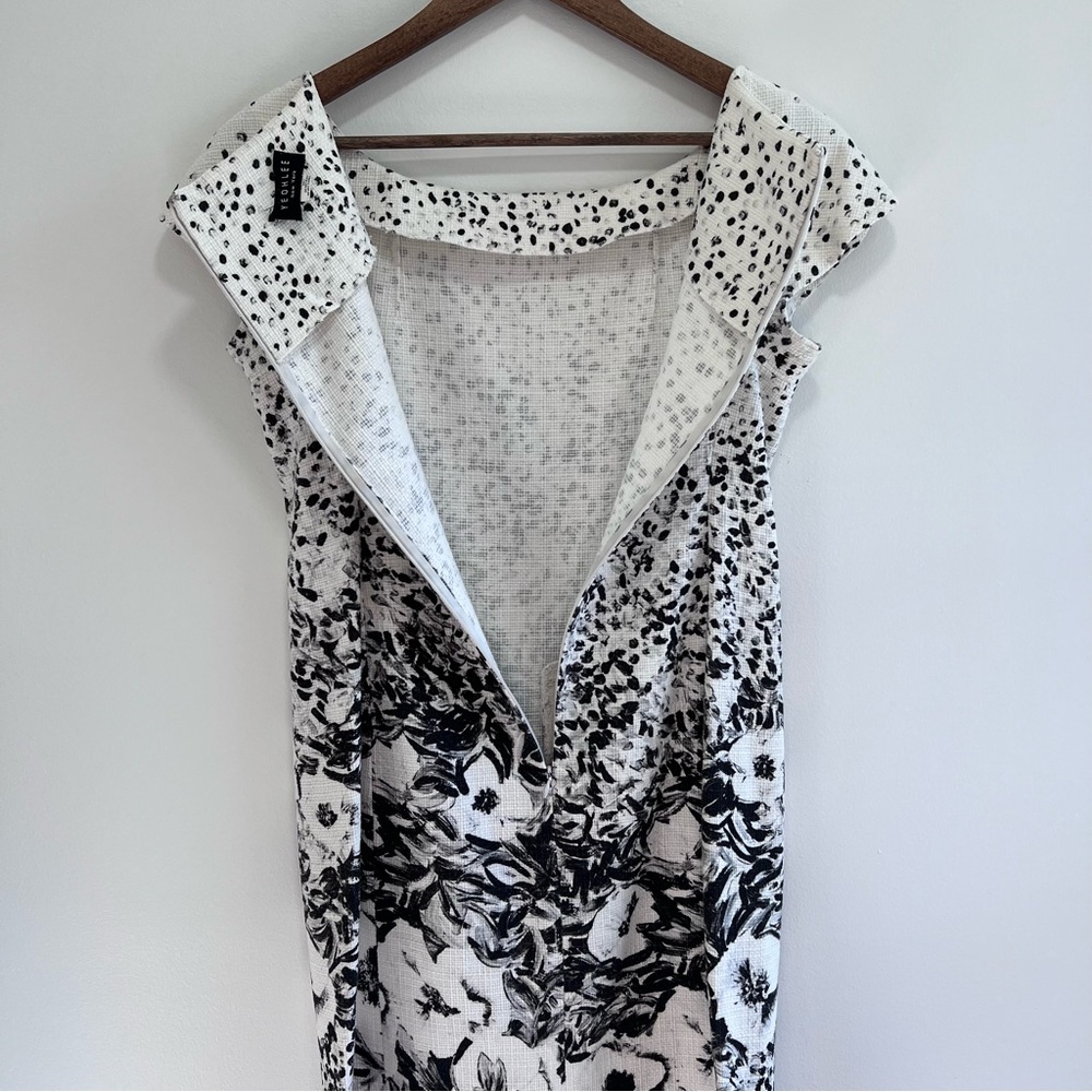 Yeohlee Floral print Sheath Midi Dress Cap Sleeves, Boat Neck, Black & White, 8 - Picture 11 of 13